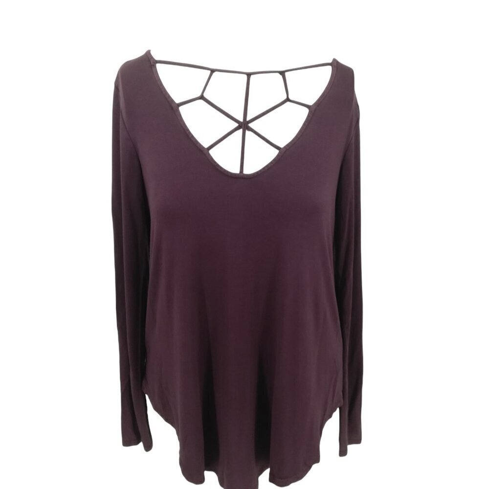 American Eagle Soft & Sexy T Long Sleeve Lattice Shirt Size S Curved Hem Stretch